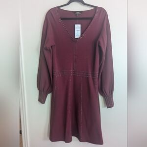 Elegant Burgundy Dress with Studded Details